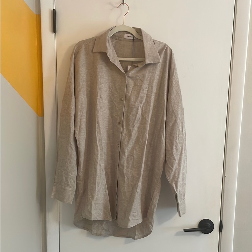 NWT REVOLVE Lanston Oversized Beige Linen Boyfriend Shirt